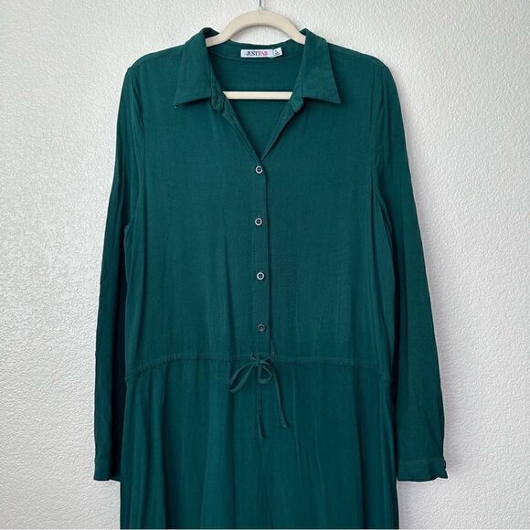JustFab Green Half Button Long Sleeves Midi Dress - Picture 2 of 11
